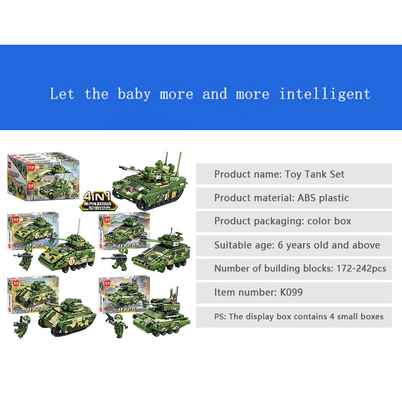 4Pcs / Set Military DIY Tank Building Blocks Educational Toys Compatible with Lego (Order In Multiples of 4) 4Pcs / Set Military DIY Tank Building Blocks Educational Toys Compatible with Lego (Order In Multiples of 4)